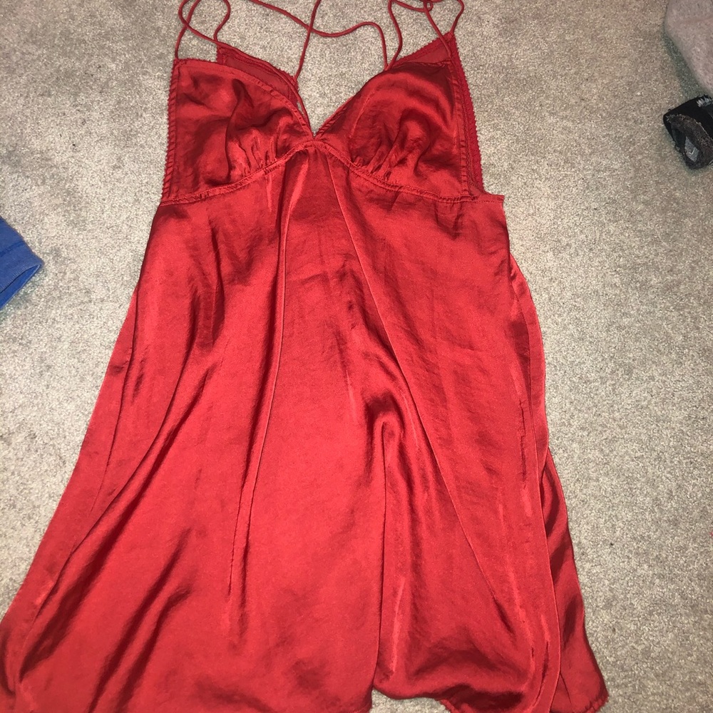 Free people red satin skip dress